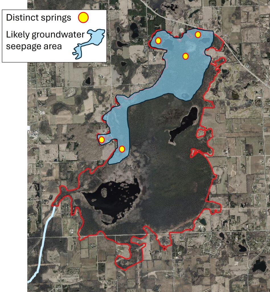 Greatest inputs of groundwater in the Cedarburg Bog