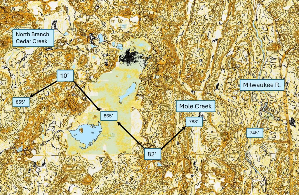 Topographic map with key hydrologic features